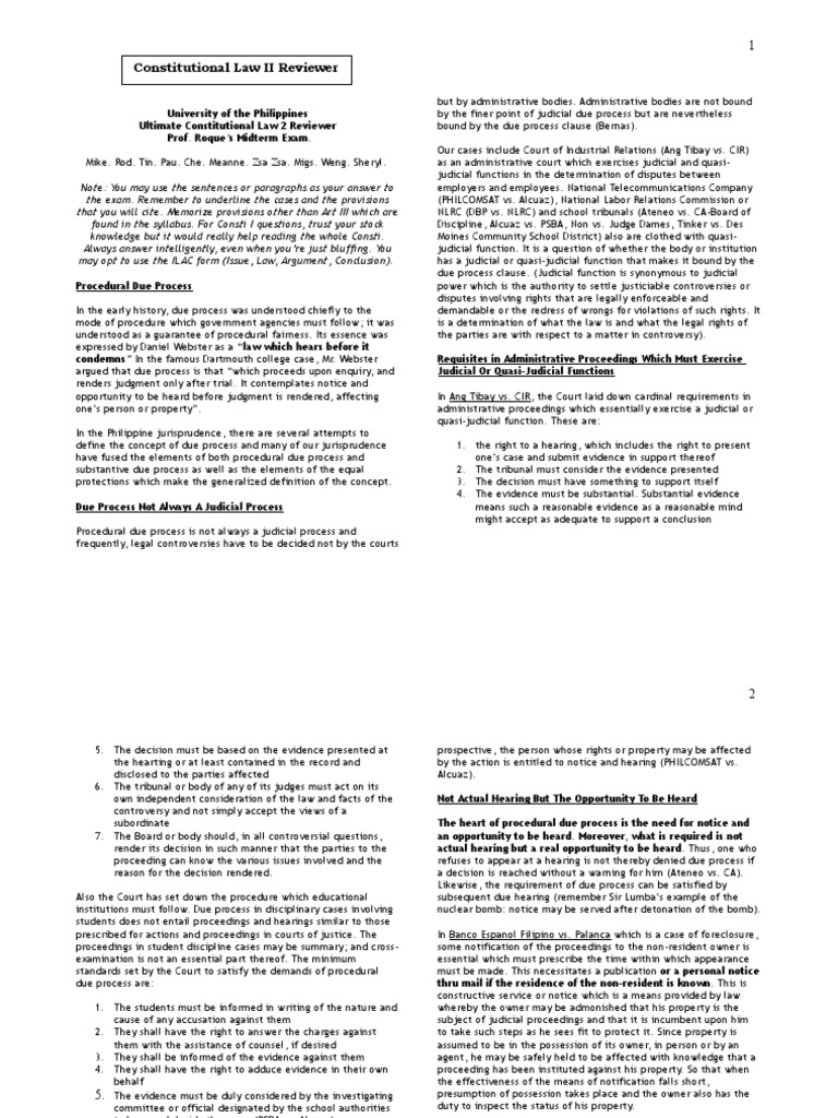 UP Constitutional Law 2 Reviewer Guide | PDF | Fourteenth Amendment To ...