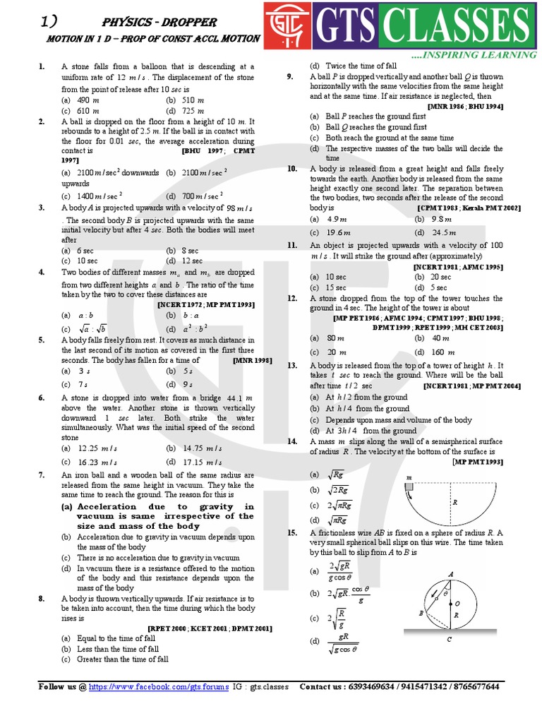 Physics Problems on Free Fall Motion | PDF | Gravity | Acceleration