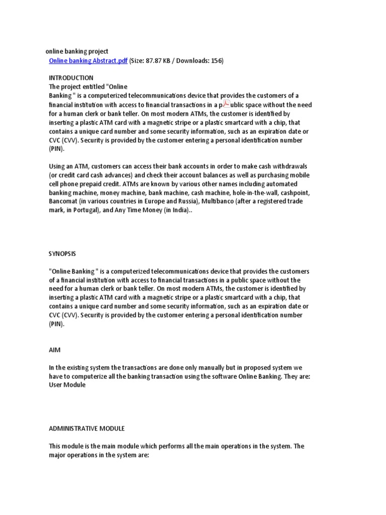 Online Banking Project Overview | PDF