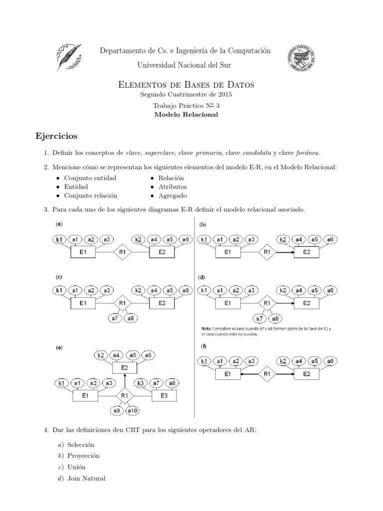 Ejercicios de Modelo Relacional y AR | PDF | Base de datos relacional ...