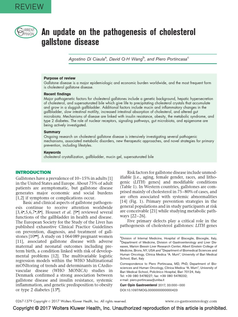 An Update On The Pathogenesis of Cholesterol Gallstone Disease PDF