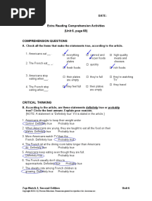 Extra Reading Comprehension Activities (Unit 6, Page 68) : Name Date