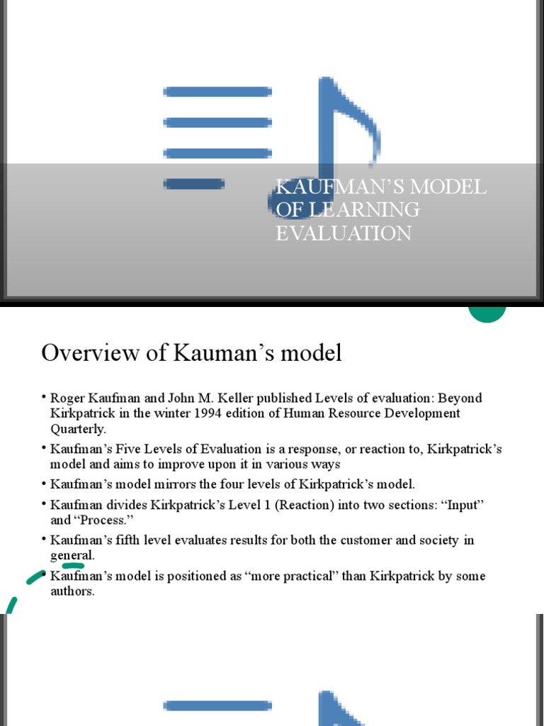 Kaufman's Model of Learning Evaluation PDF Educational Assessment Evaluation