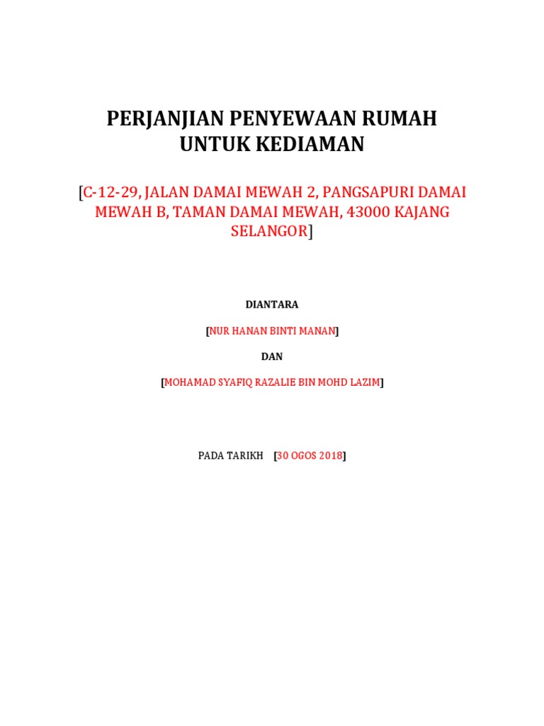 Perjanjian Sewa Rumah Contoh Pdf