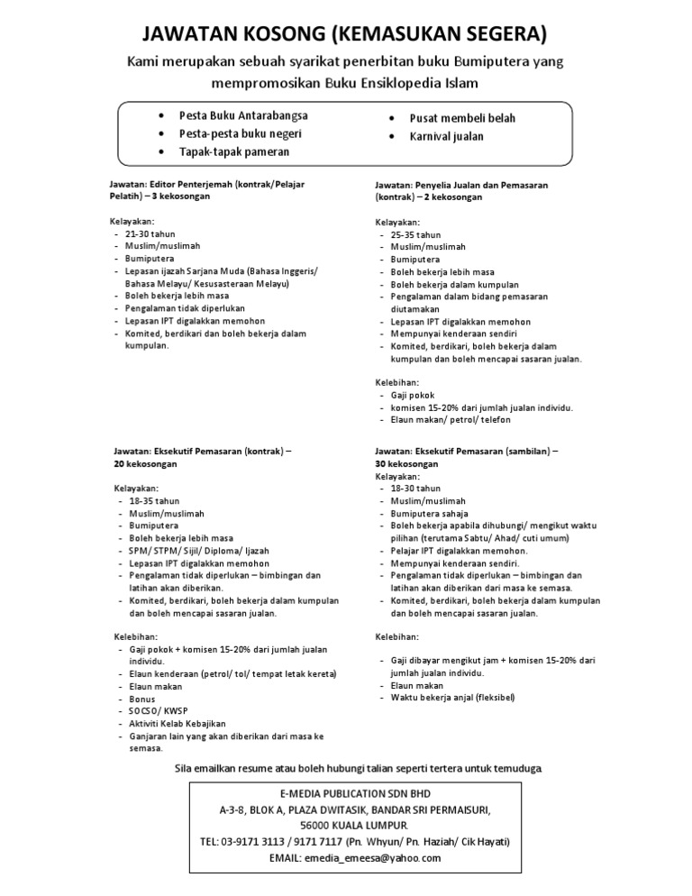 Jawatan Kosong Pengambilan Segera Pdf