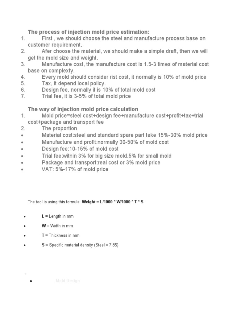 The Process of Injection Mold Price Estimation:: The Tool Is Using This ...