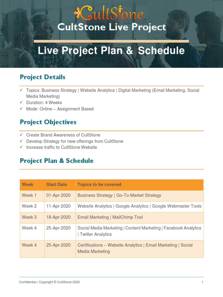 CultStone Live Project Schedule PDF | PDF | Career & Growth | Business