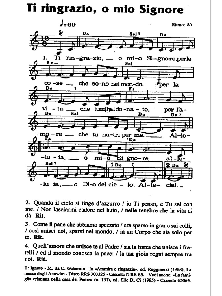 Ti Ringrazio Mio Signore Testo Ti Ringrazio Mio Signore PDF | PDF