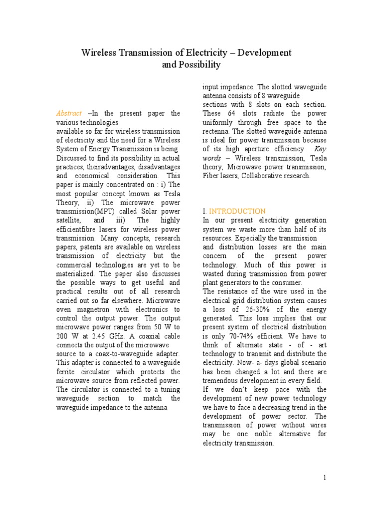 Wireless Transmission of Electricity | PDF | Electric Power ...