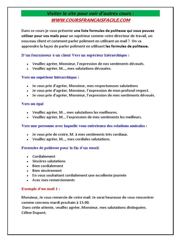 Formules de politesse pour mails | PDF