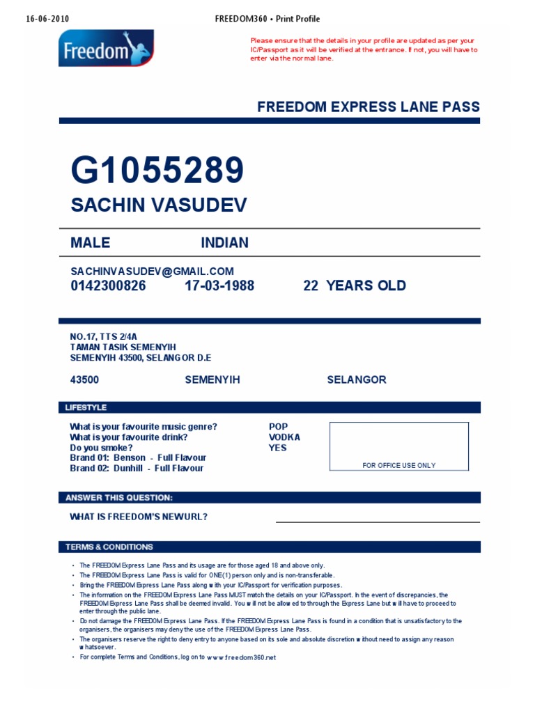 Freedom Express Lane Pass Details | PDF | National Security ...