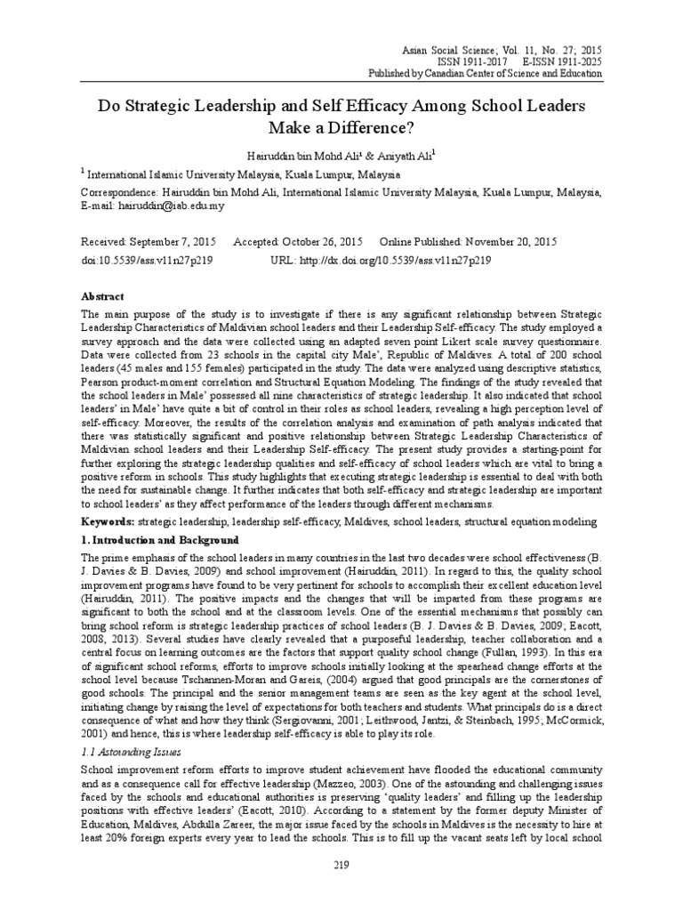 Do Strategic Leadership and Self Efficacy Among School Leaders Makes A ...