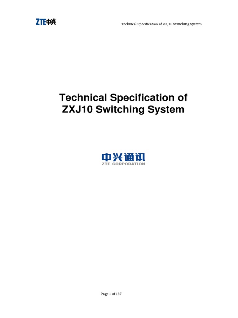 Technical Specification of ZXJ10 | PDF | Telephone Exchange