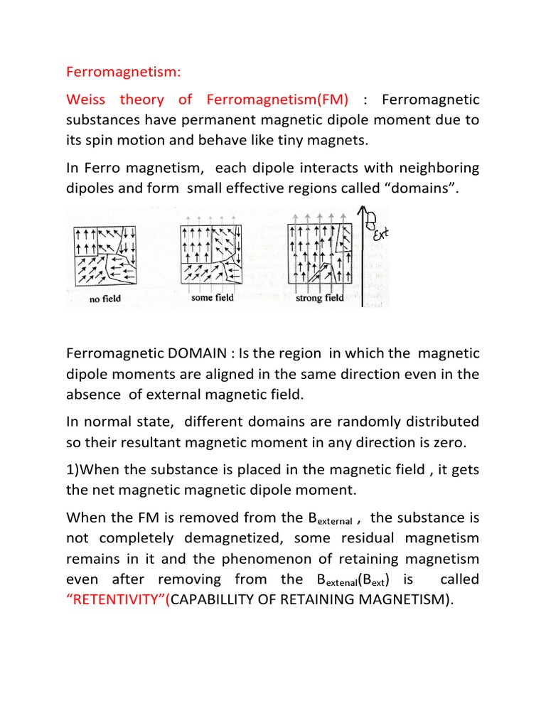 Weiss Theory of Ferromagnetism Explained | PDF | Ferromagnetism | Magnetism