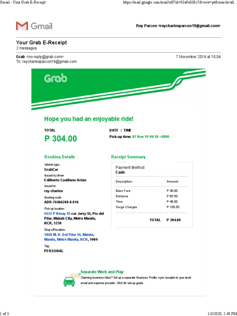 Grab Receipt ADR-76466260-8-616-617 | PDF | Metro Manila | Service ...