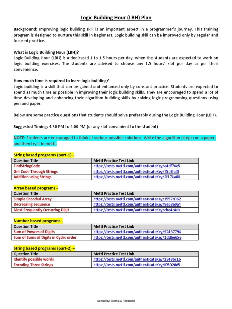 Logic Building Hour (LBH) Overview | PDF | String (Computer Science ...