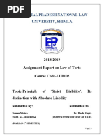 Himachal Pradesh National Law University, Shimla: 2018-2019 Assignment Report On Law of Torts Course Code-LLB102