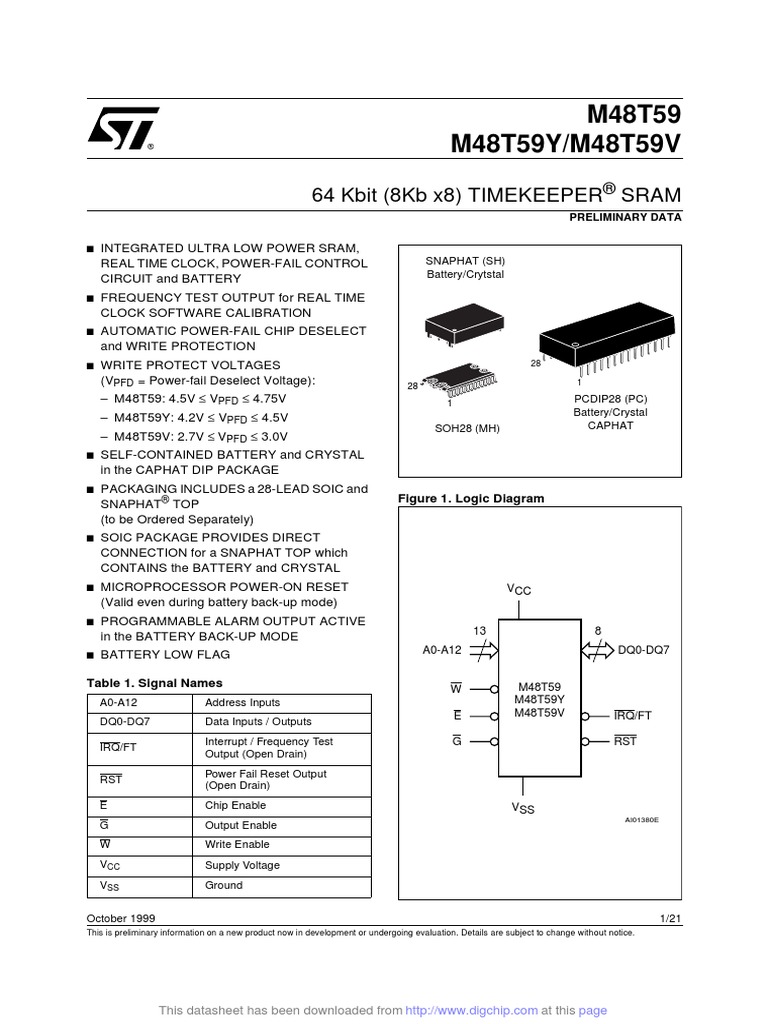 ST M48T59Y-70PC1D DIP-28 64 Kbit 8Kb x8 TIMEKEEPER SRAM RH | UK