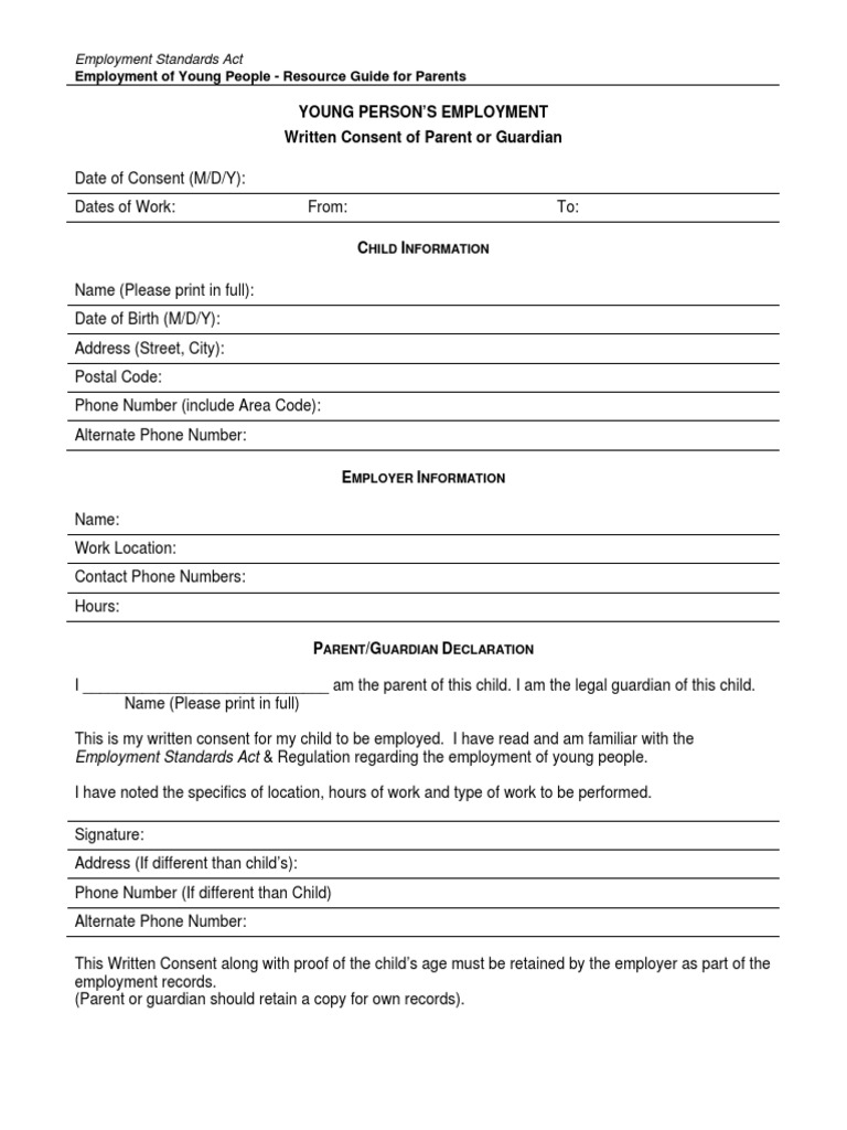 Youth Employment Consent Guide | PDF | Law | Wellness