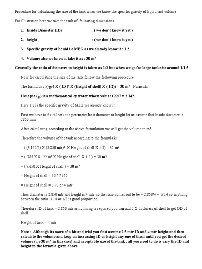 Tank Size Calculation Procedure | PDF