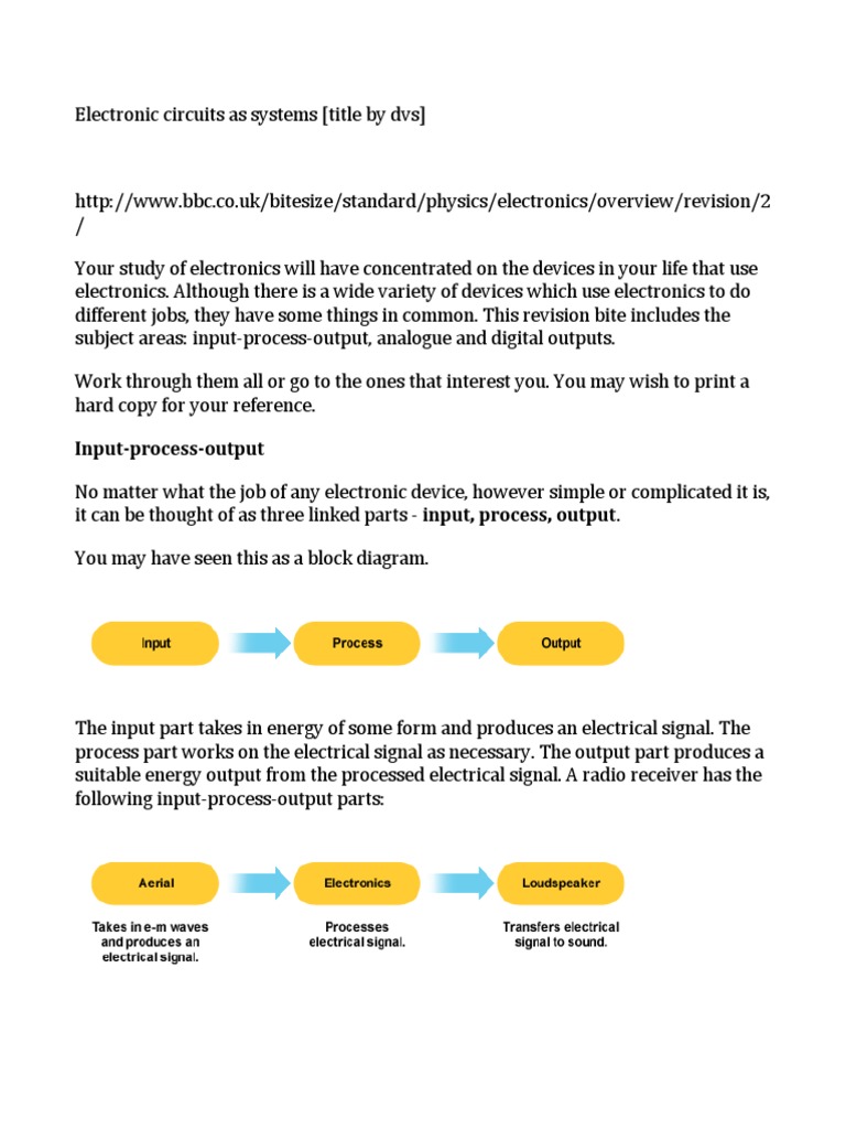 Electronic Circuits As Systems BBC Bitesize Download Free PDF