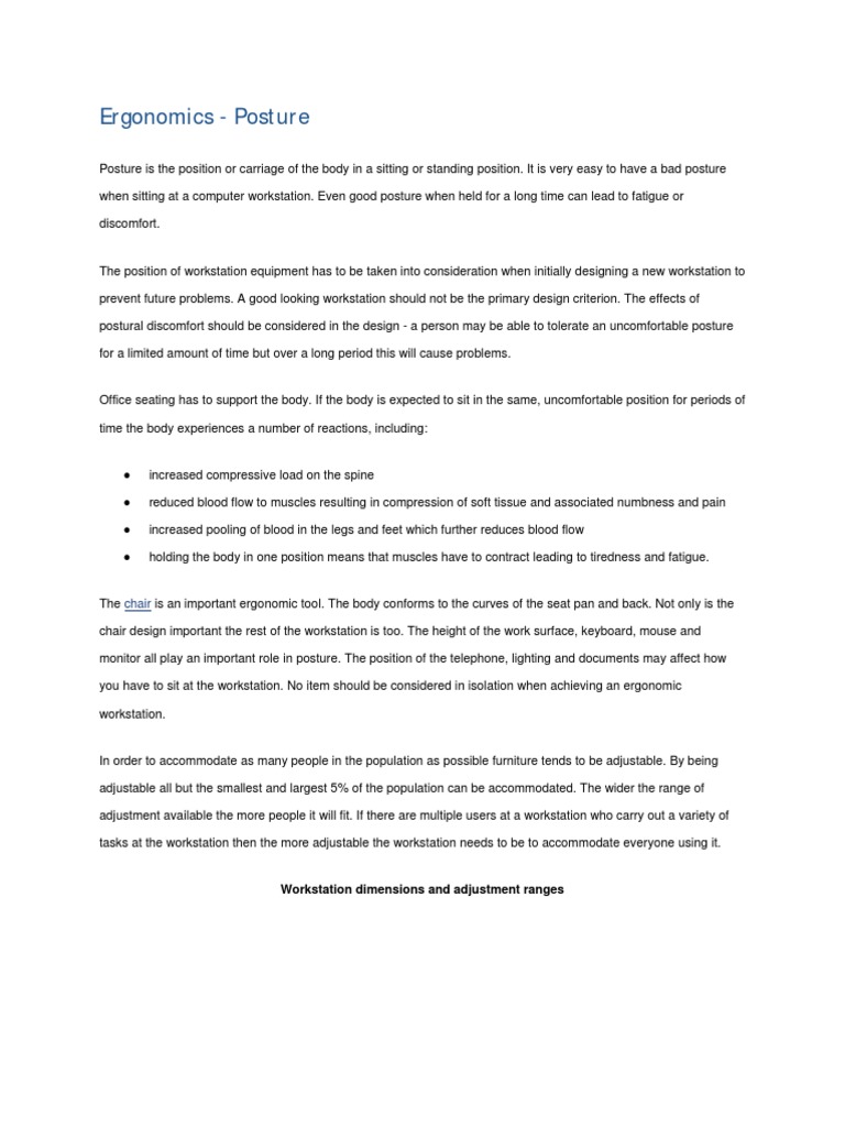Ergonomic Posture | PDF | Chair | Human Factors And Ergonomics