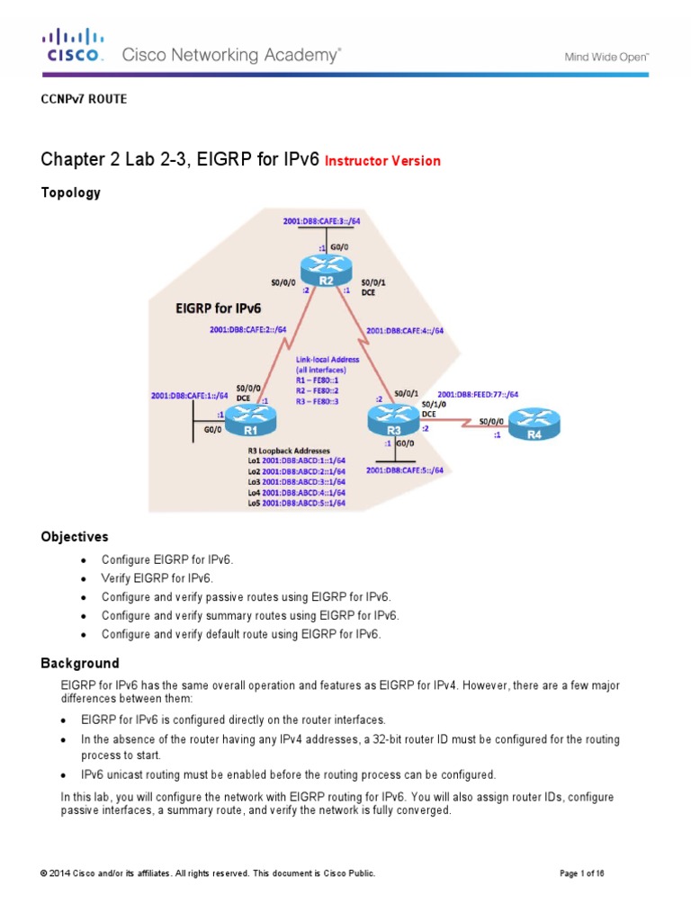 Chapter 2 Lab 2-3, Eigrp For Ipv6: Topology | PDF | I Pv6 | Routing