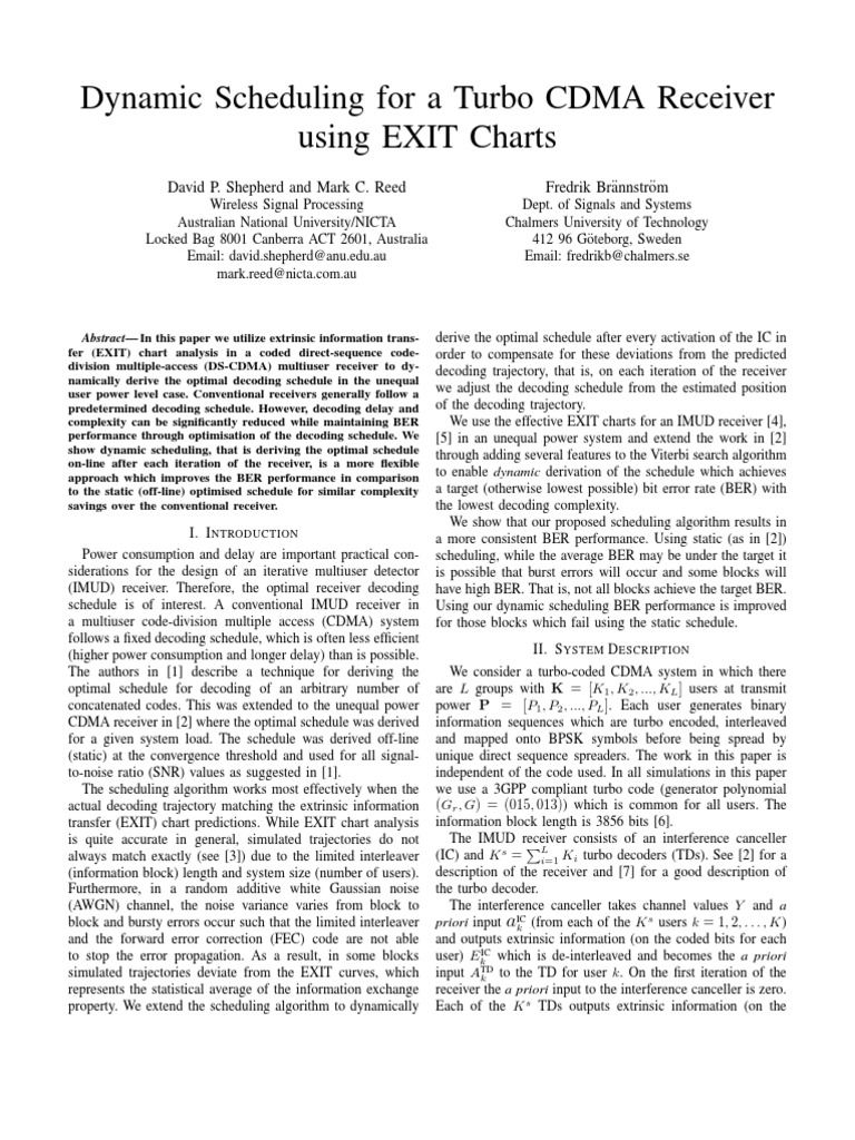 Dynamic Scheduling For A Turbo CDMA Receiver Using EXIT Charts | PDF ...