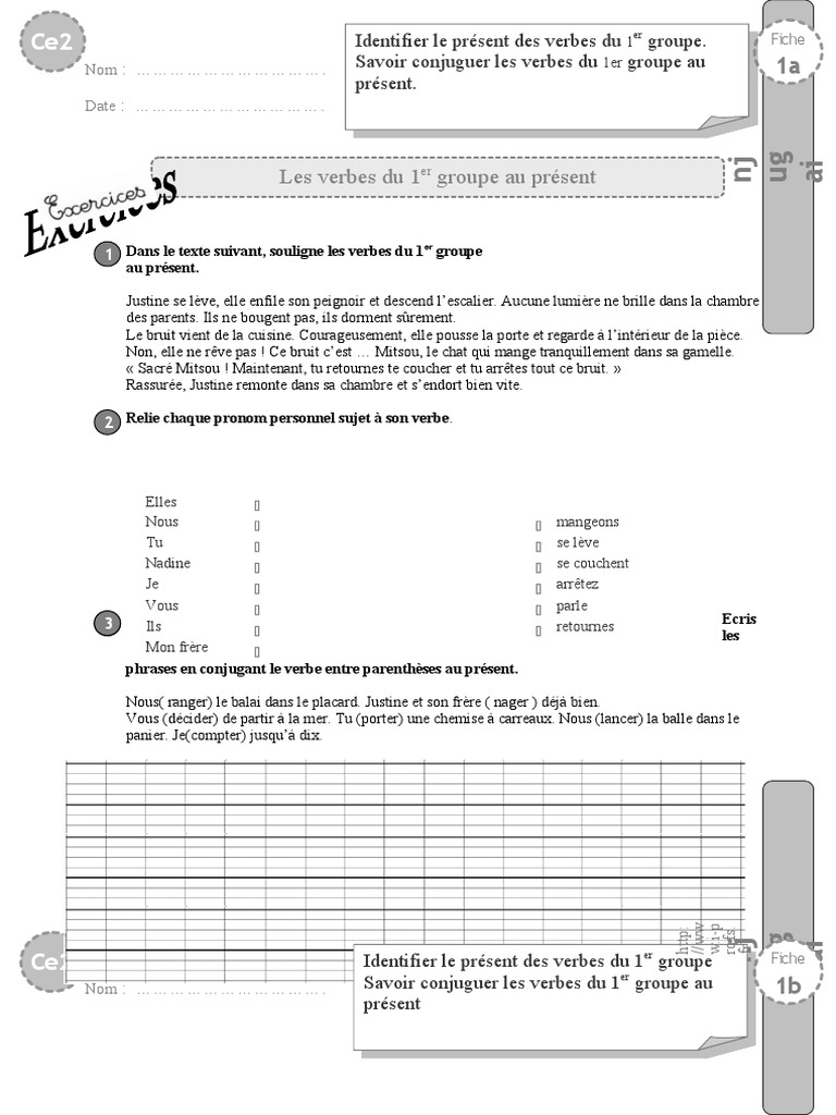 Exercices Verbes 1er Groupe Présent Ce2 Pdf Ce2 Exercices 1er Groupe Present | PDF | Morphologie linguistique |  Relations syntaxiques