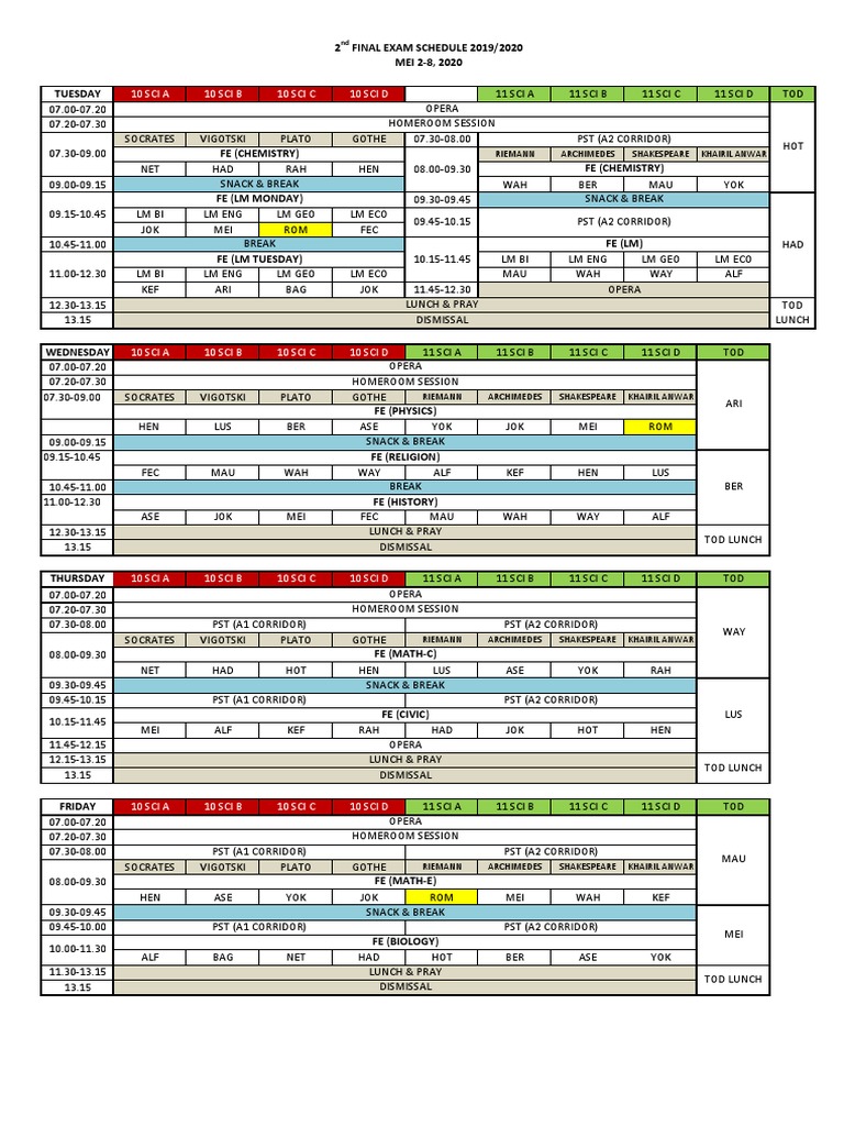 Schedule Final Exam | PDF
