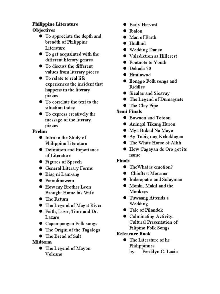 Syllabus Philippine Literature PDF Philippines