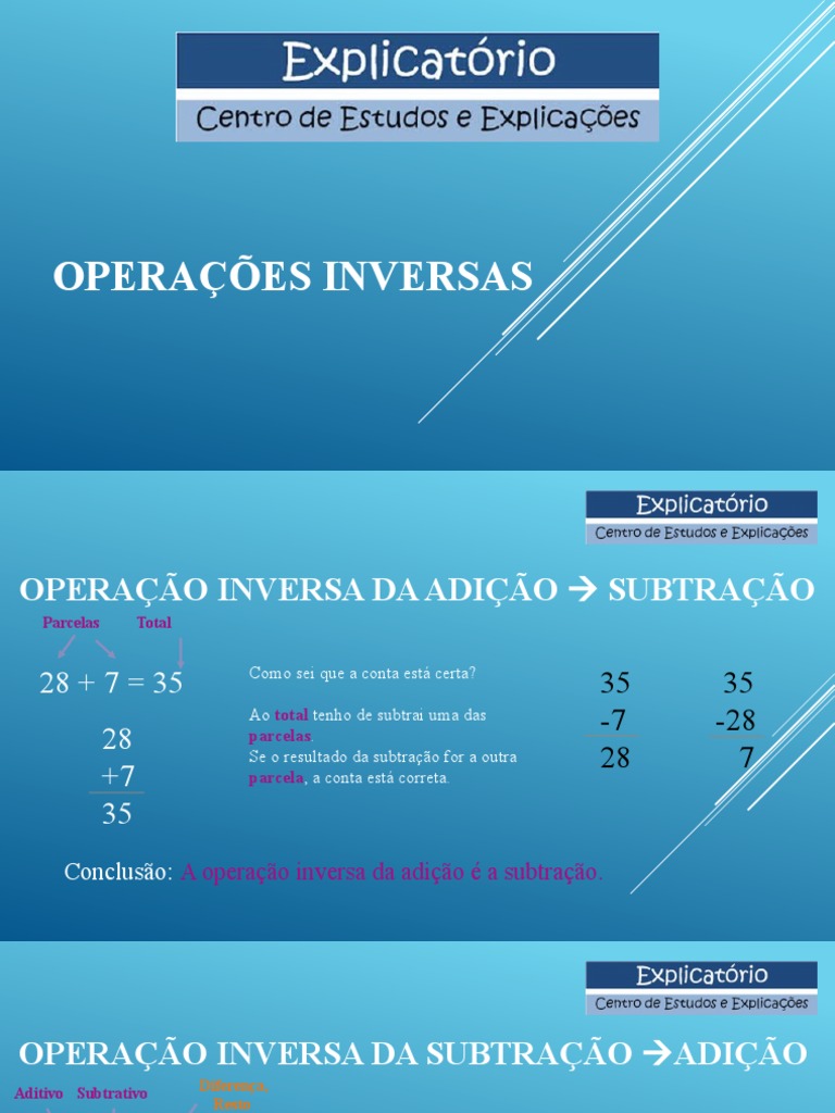 Operações Inversas em Matemática: Relacionando Adição, Subtração ...