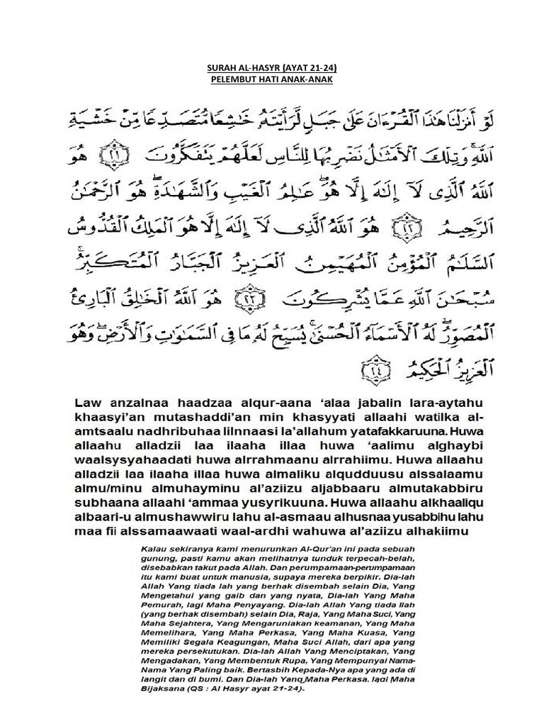 Surat Al Hasyr Ayat 21 Sampai 24 Belajar