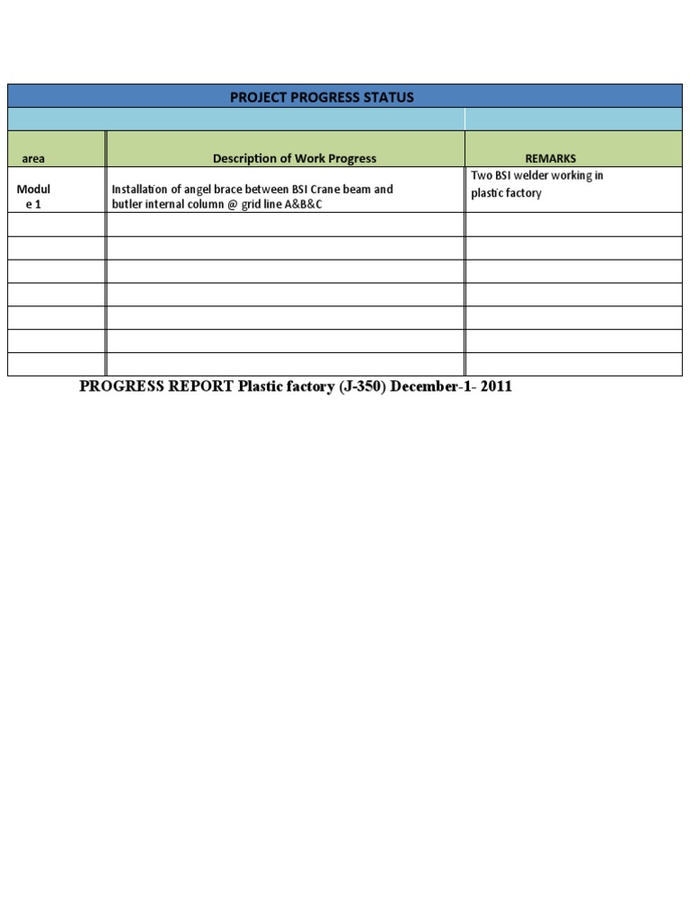 Project Progress Status: Description of Work Progress | PDF