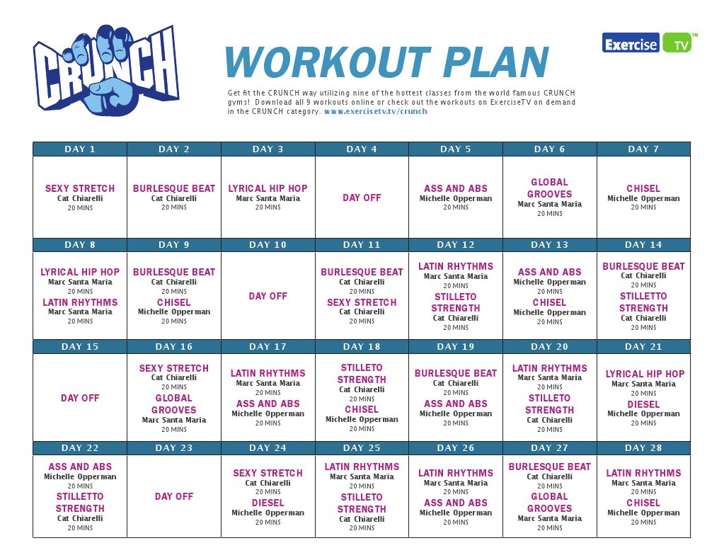 Crunch Fitness 28-Day Workout Plan | PDF | Entertainment | Performing Arts