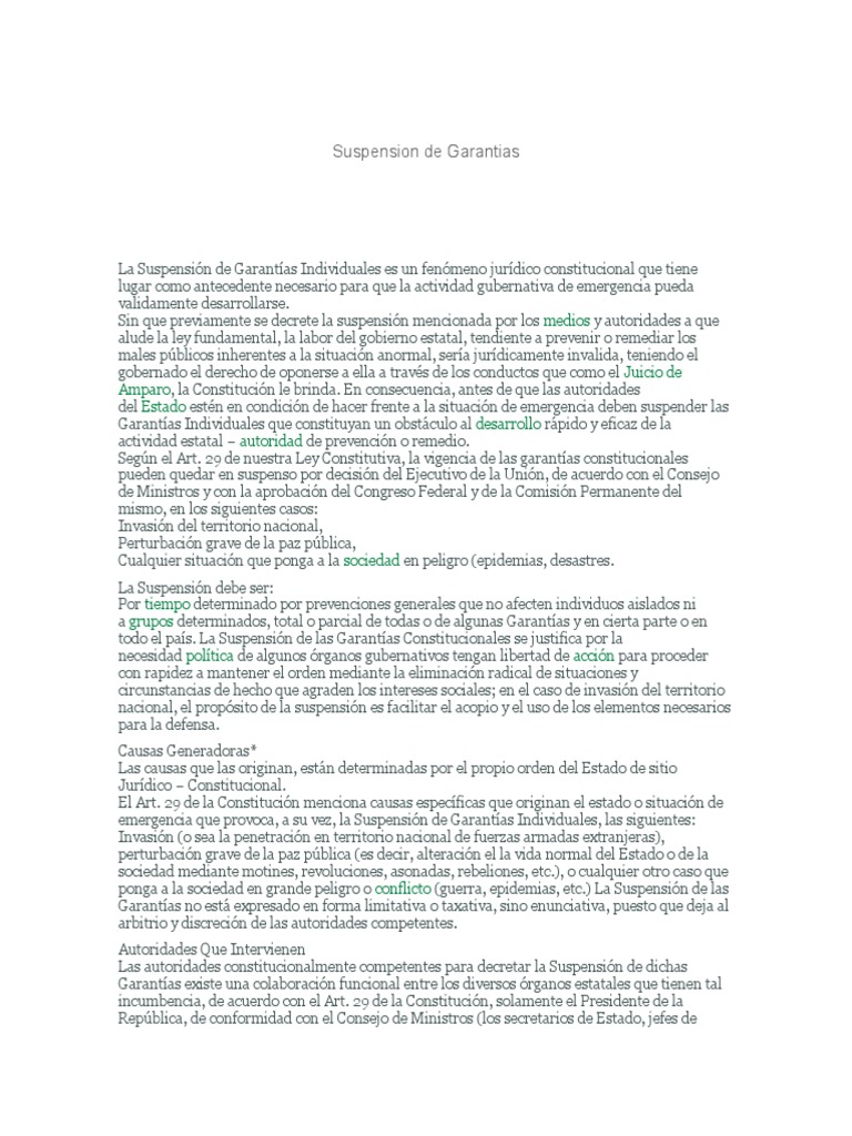 Suspensión de Garantías en México | PDF | Derecho Constitucional ...