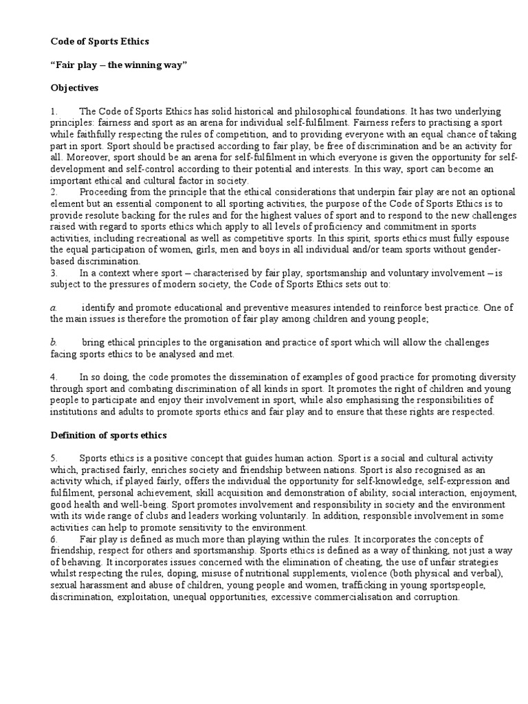 Code of Sports Ethics Overview | PDF | Sports | Youth