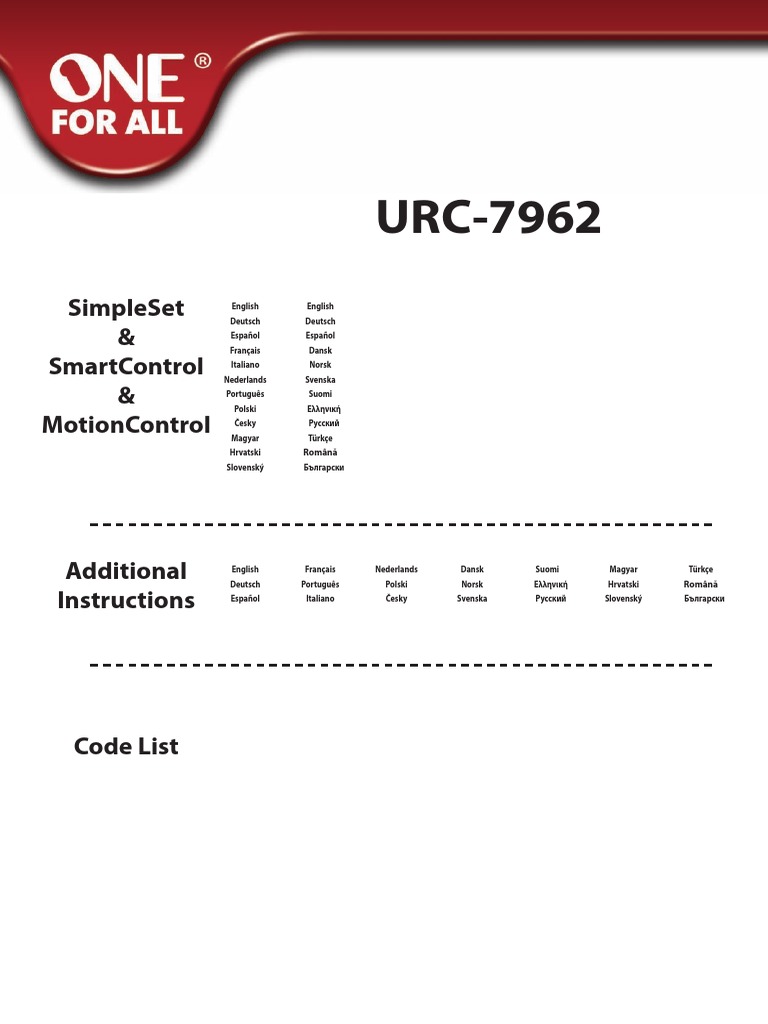 URC7962 Complete Manual and Code List PDF | PDF | Broadcasting | Media ...