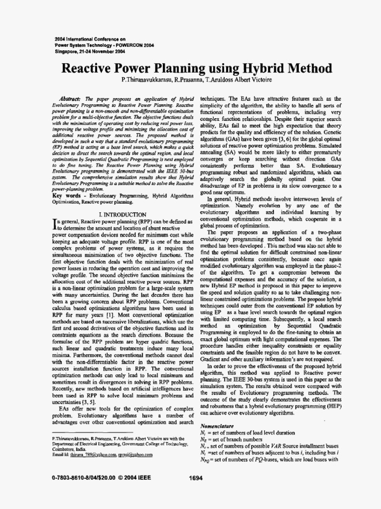 Reactive Power Planning Using Hybrid Method | PDF | Mathematical ...