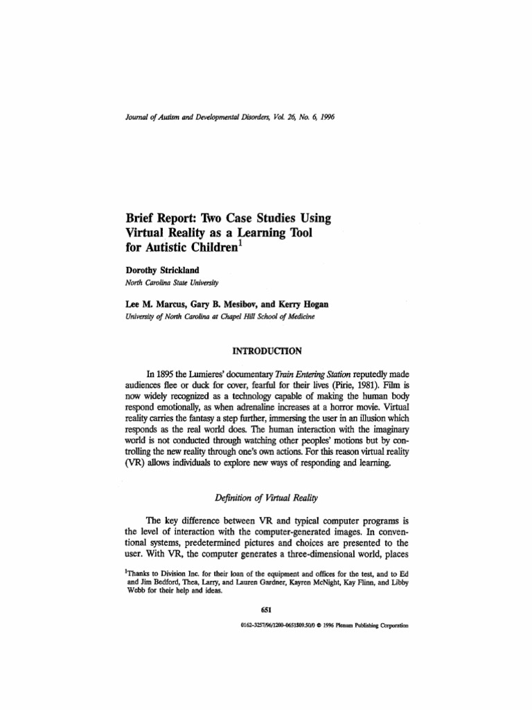 Brief Report: Two Case Studies Using Virtual Reality As A Learning Tool ...