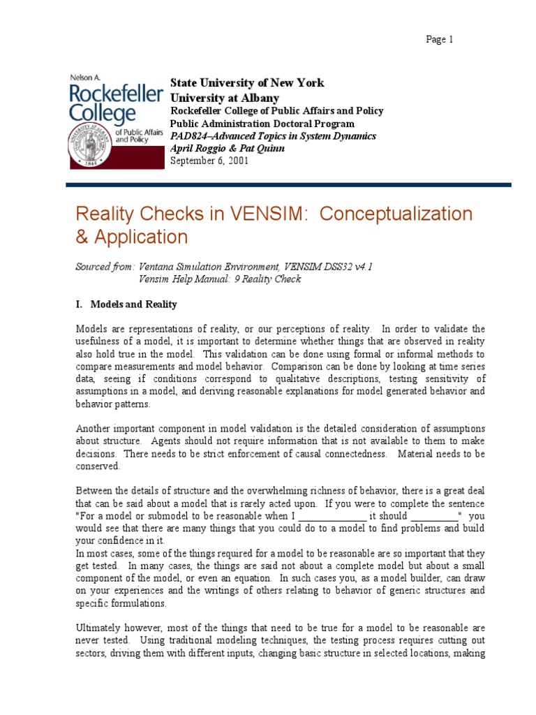 Reality Checks in VENSIM Modeling | PDF | Conceptual Model | Parameter ...