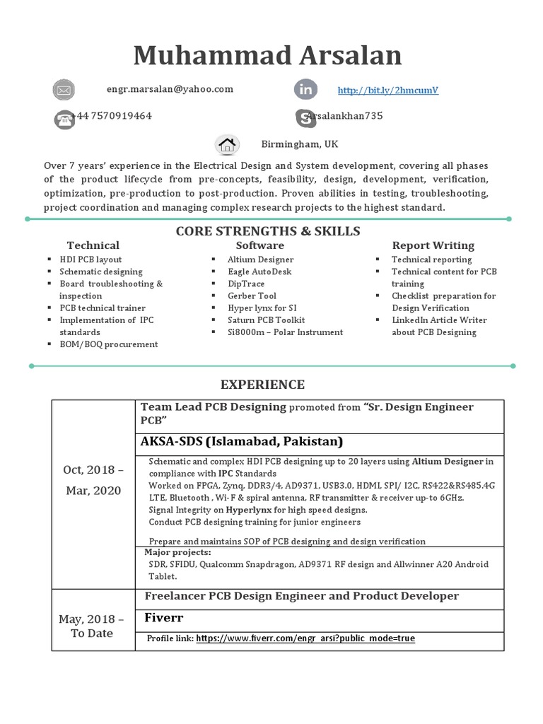 Muhammad-Arsalan - Senior PCB Design Engineer | PDF | Printed Circuit