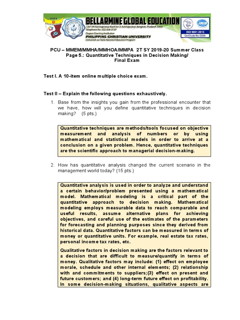 Quantitative Techniques in Decision Making | PDF | Sampling (Statistics ...