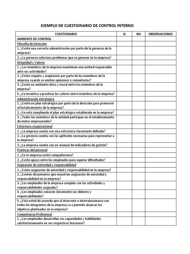Cuestionario de Control Interno Ejemplo | PDF | Evaluación ...