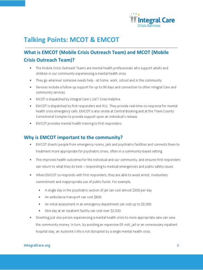 Expanded Mobile Crisis Outreach Team (EMCOT) PDF Psychiatry