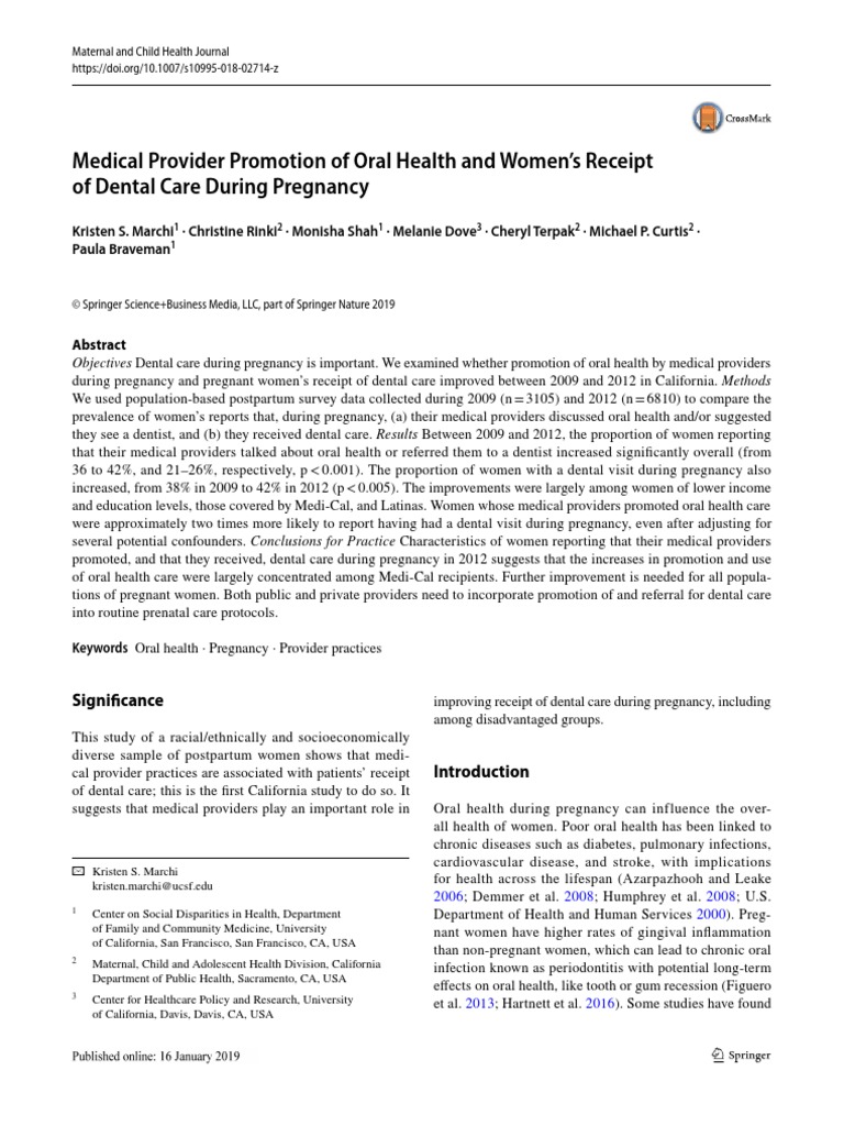 Medical Provider Promotion of Oral Health and Women's Receipt of Dental ...