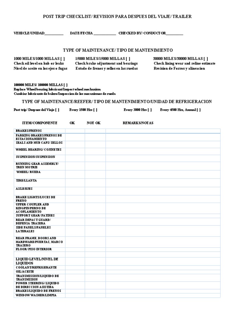 Post-Trip Trailer Checklist | PDF