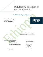 Defence University College of Health Science: Worksheet For Organic Chemistry