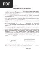 Joint Affidavit of Legitimation: WE, - and - , Both of Legal Age, Filipinos, Husband and Wife