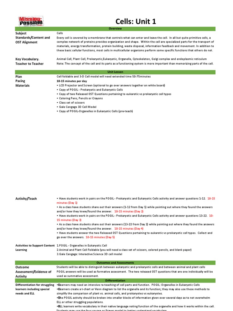 Pogil Prokaryotic And Eukaryotic Cells Answer Key